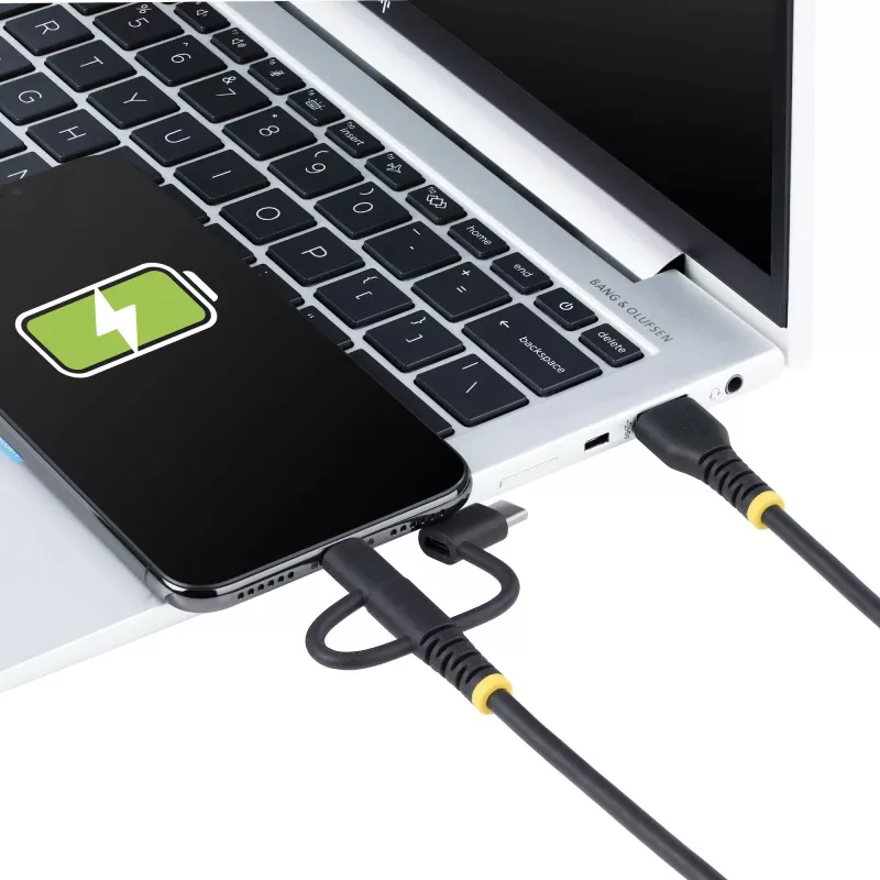 StarTech.com 1 m wytrzymały wielofunkcyjny kabel ładujący USB, USB na Lightning/Micro-USB/Type-C, certyfikat Apple MFi, osłona aramidowa, uniwersalny przewód ładujący 3 w 1 do iPhone/iPad/Android