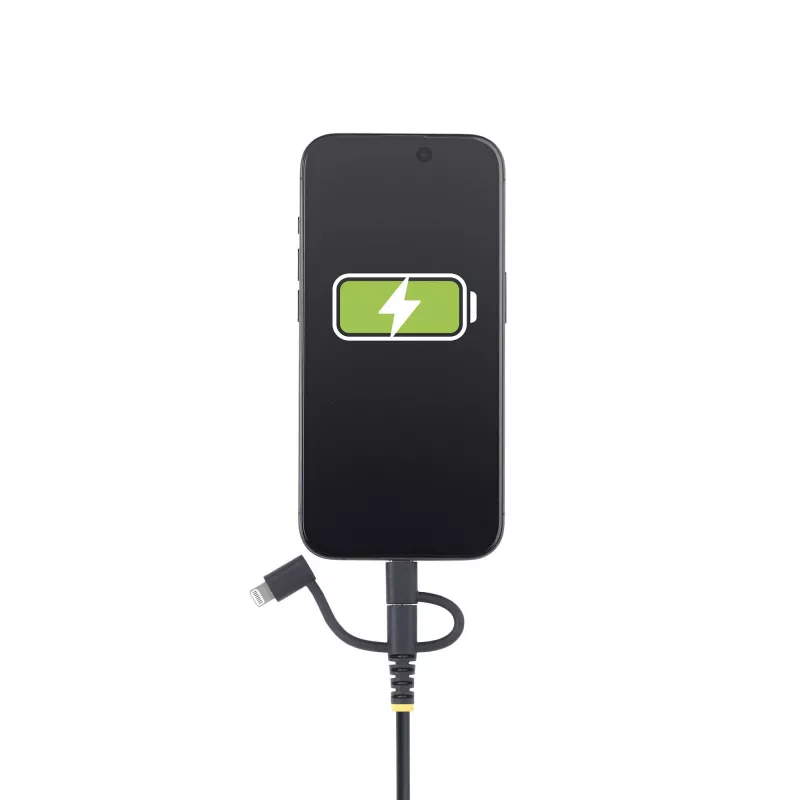 StarTech.com 1 m wytrzymały wielofunkcyjny kabel ładujący USB, USB na Lightning/Micro-USB/Type-C, certyfikat Apple MFi, osłona aramidowa, uniwersalny przewód ładujący 3 w 1 do iPhone/iPad/Android
