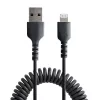 StarTech.com Kabel USB na Lightning 1 m (3 stopy), z certyfikatem MFi, kabel spiralny do iPhone’a, czarny, wytrzymała powłoka TPE z włóknem aramidowym, wytrzymały kabel spiralny Lightning
