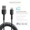 StarTech.com Kabel USB na Lightning 1 m (3 stopy), z certyfikatem MFi, kabel spiralny do iPhone’a, czarny, wytrzymała powłoka TPE z włóknem aramidowym, wytrzymały kabel spiralny Lightning