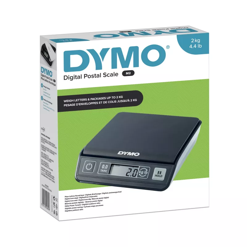 DYMO M2 Cyfrowa waga pocztowa | 2 kg waga z USB do listów i paczek | Kompaktowy rozmiar 18,5 cm dł. x 16,1 cm szer. x 4,4 cm wys.