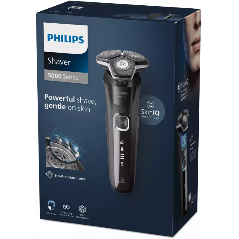 Elektryczna golarka rotacyjna Philips Series 5000 S5898/35 — 3-głowicowa, mokra i sucha, ostrza SteelPrecision, 60 min pracy bezprzewodowej