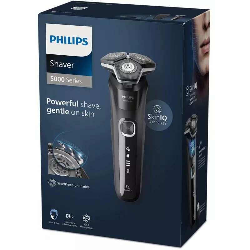 Elektryczna golarka rotacyjna Philips Series 5000 S5898/35 — 3-głowicowa, mokra i sucha, ostrza SteelPrecision, 60 min pracy bezprzewodowej