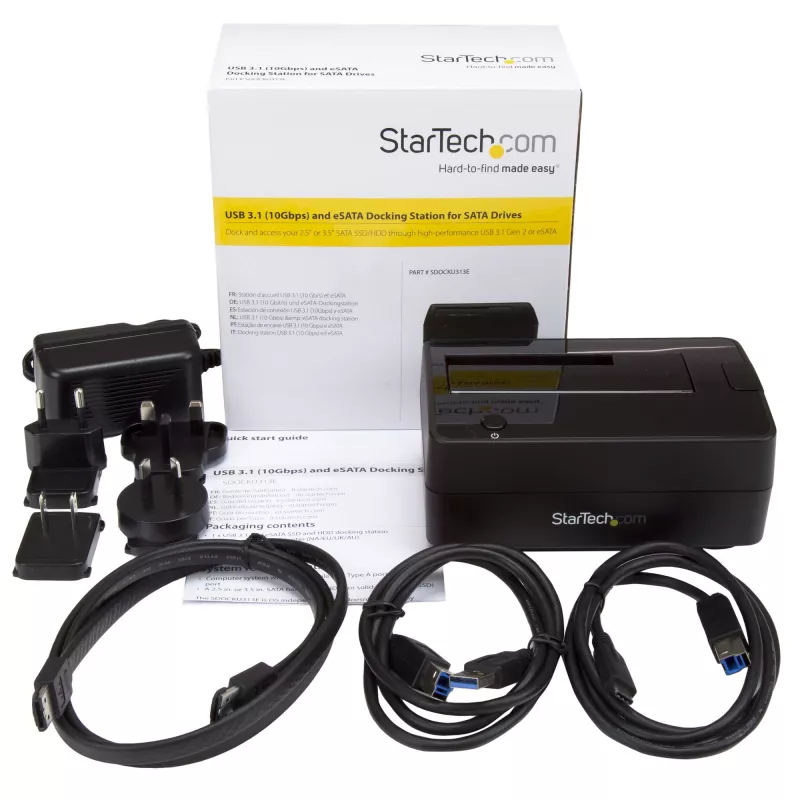 StarTech.com Stacja dokująca do dysków twardych SATA z pojedynczą wnęką USB 3.1 / eSATA, stacja dokująca USB 3.1 (10 Gb/s), zewnętrzna stacja dokująca do dysków SATA III HDD/SSD 2,5/3,5 inch, wnęka na dysk twardy ładowana od góry