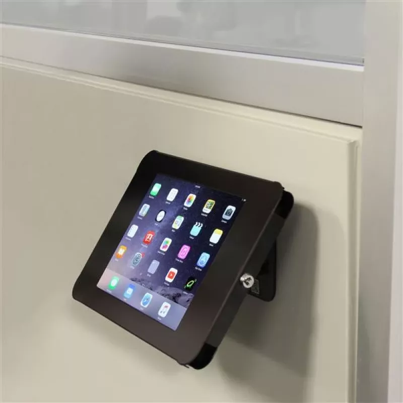 StarTech.com Bezpieczny stojak na tablet - mocowanie do biurka lub ściany, czarny, 24,6 cm (9,7 cala), iPad 9,7 cala, stal, 1,3 cm, klucz