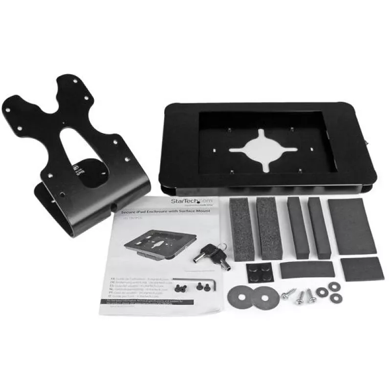 StarTech.com Bezpieczny stojak na tablet - mocowanie do biurka lub ściany, czarny, 24,6 cm (9,7 cala), iPad 9,7 cala, stal, 1,3 cm, klucz