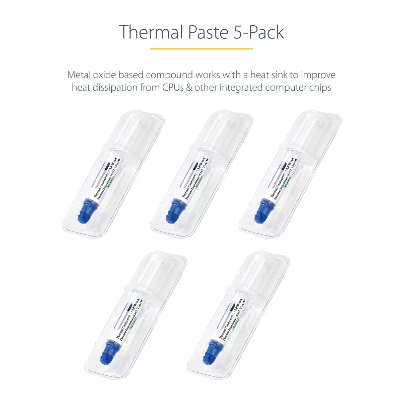 StarTech.com Pasta termoprzewodząca, Zestaw 5 zamykanych strzykawek (1.5 g każda), związek tlenku metalu, pasta termoprzewodząca do radiatorów CPU