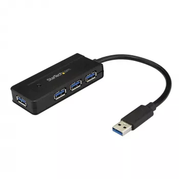 StarTech.com 4-portowy hub USB 3.0 (SuperSpeed 5 Gb/s) z szybkim ładowaniem – przenośny hub USB 3.1 Gen 1 typu A do laptopów/komputerów stacjonarnych – zasilany z magistrali USB lub zewnętrznie dla wysokiej wydajności – mini/kompaktowy
