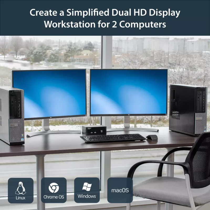 StarTech.com 2-portowy przełącznik KVM Dual DisplayPort USB z audio i hubem USB 2.0