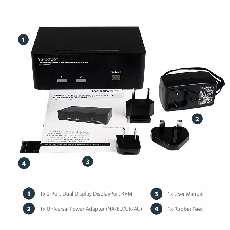 StarTech.com 2-portowy przełącznik KVM Dual DisplayPort USB z audio i hubem USB 2.0