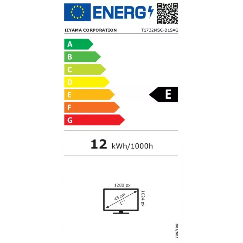Monitor komputerowy iiyama ProLite T1732MSC-B1SAG 43,2 cm (17 cali) 1280 x 1024 pikseli Full HD LED Dotykowy Na biurko Czarny