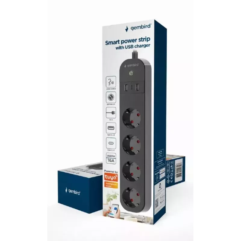 Listwa zasilająca Gembird TSL-PS-S4U-01 Smart 4 gniazda AC