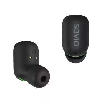Bezprzewodowe słuchawki douszne SAVIO TWS-09 — Bluetooth 5.1, binauralne, 20–20000 Hz, 8 h czasu rozmów, powerbank, ładowanie USB-C, czarny