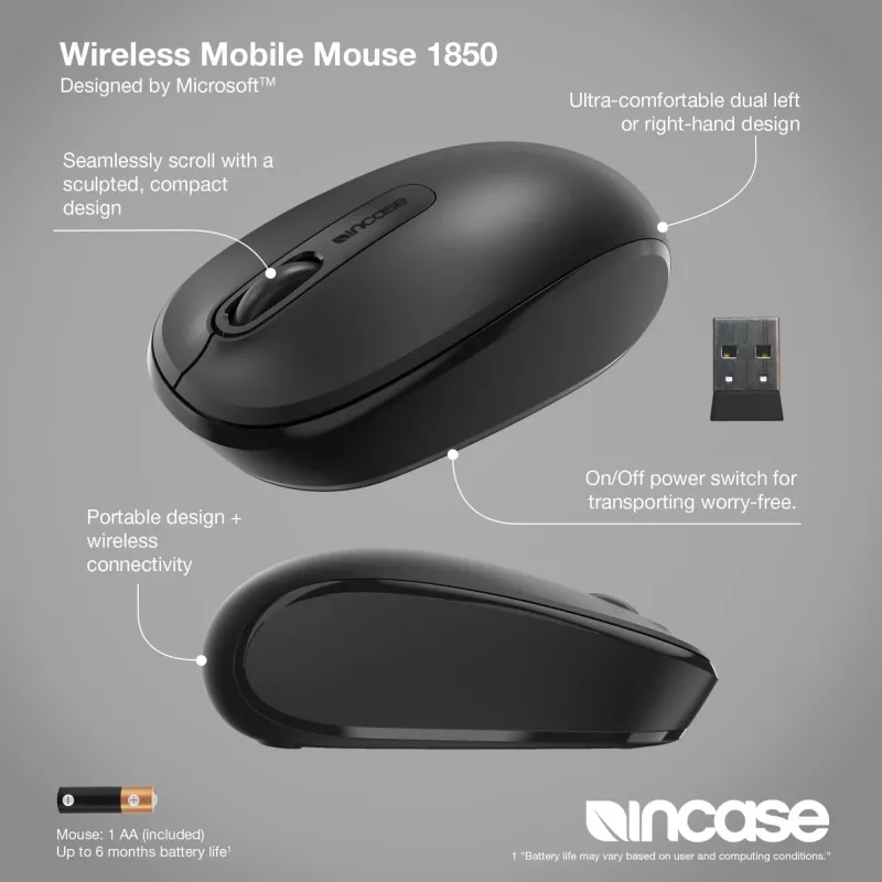 Incase Designed by Microsoft Wireless Mobile 1850 mysz podróżna symetryczna RF Wireless optyczna