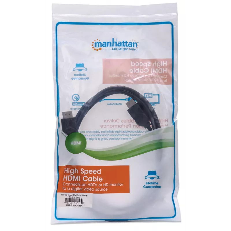 Kabel HDMI Męski-Męski Manhattan HDMM6 4K@30Hz 1.8m Czarny