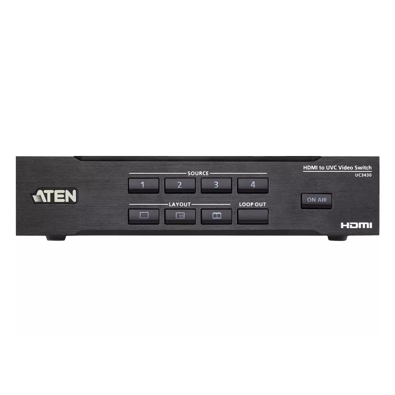 ATEN CAMLIVE PRO 4K 4-wejściowy przełącznik HDMI na USB, czarny, HDMI, 3840 x 2160 pikseli, metal, Tajwan, 3840 x 2160 1920 x 1080 1280 x 720