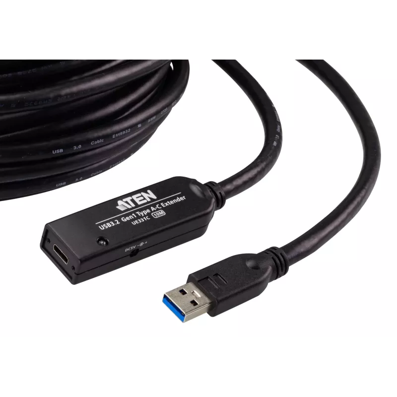Kabel przedłużający ATEN USB 3.2 Gen1 10 m USB A na USB C Czarny