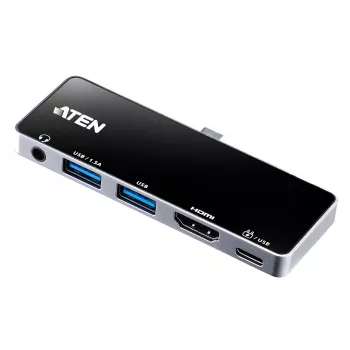 Stacja dokująca podróżna ATEN USB-C z przesyłem mocy, uniwersalna, USB Type-C, czarny, srebrny