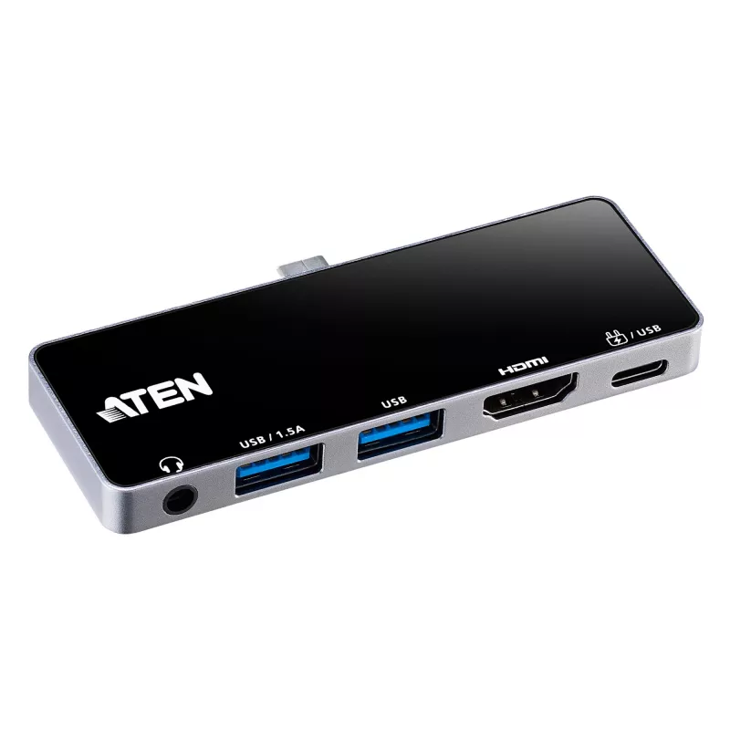 Stacja dokująca podróżna ATEN USB-C z przesyłem mocy, uniwersalna, USB Type-C, czarny, srebrny