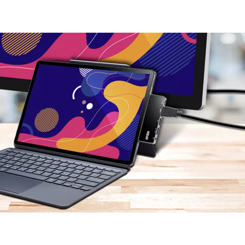 Stacja dokująca podróżna ATEN USB-C z przesyłem mocy, uniwersalna, USB Type-C, czarny, srebrny