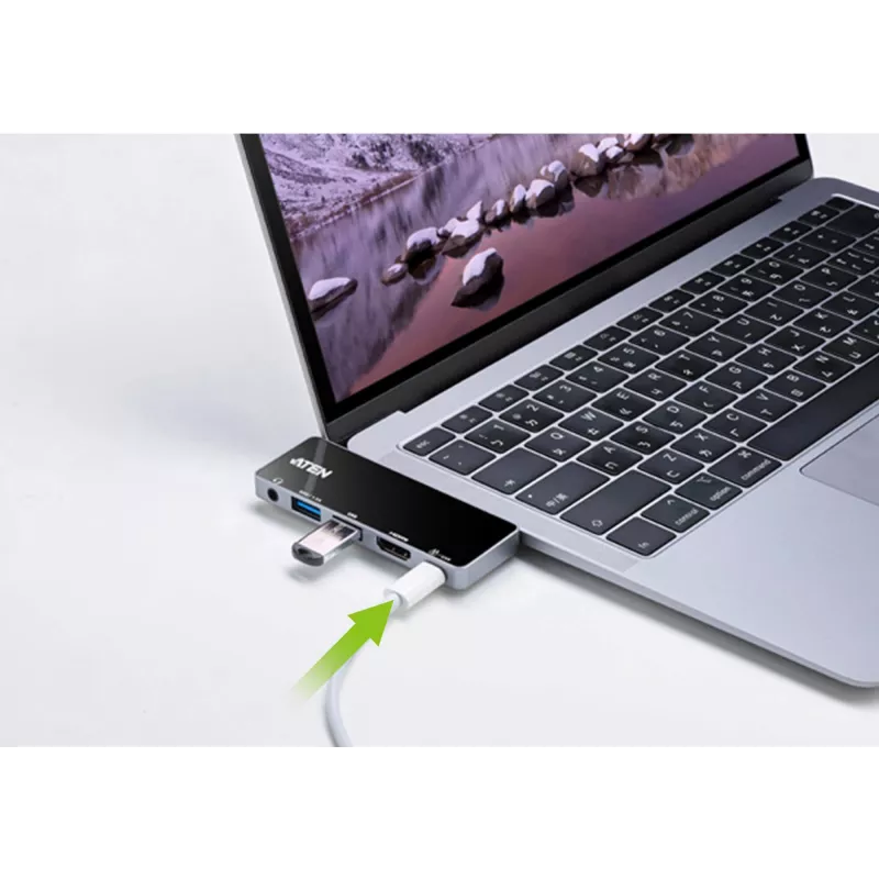 Stacja dokująca podróżna ATEN USB-C z przesyłem mocy, uniwersalna, USB Type-C, czarny, srebrny