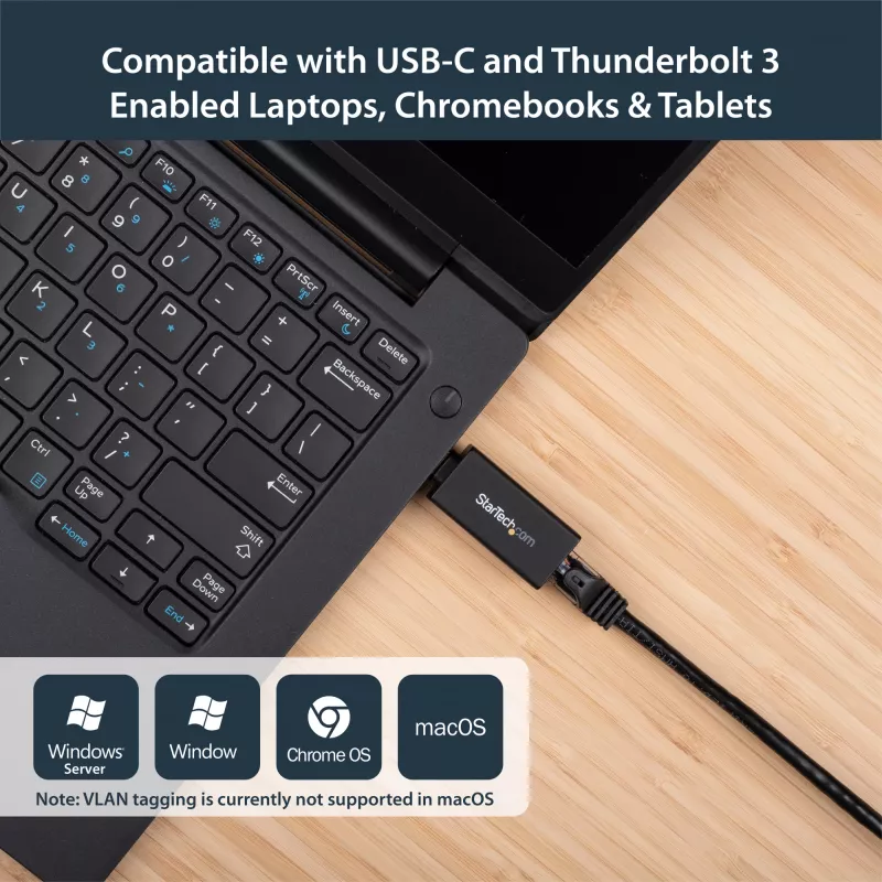 StarTech.com Adapter USB C do Gigabit Ethernet - 1Gbps NIC USB 3.0/USB 3.1 Typ C Adapter sieciowy - 1GbE USB-C do RJ45/LAN Port Thunderbolt 3 Kompatybilny Windows MacBook Pro Chromebook