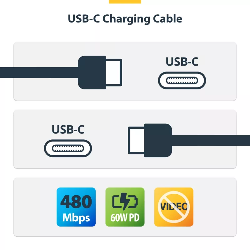 Kabel ładujący StarTech.com USB-C 4 m, ładowanie i synchronizacja, PD 60 W (3 A), kabel do ładowarki laptopa USB 2.0, powłoka TPE – czarny przewód ładujący USB C