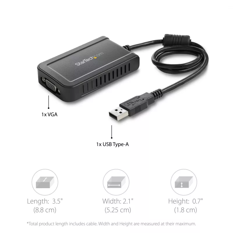 Adapter StarTech.com USB 2.0 do VGA, konwerter monitora USB na VGA dla Windows, 1080p (bez wsparcia dla macOS/ChromeOS/Linux) - TAA