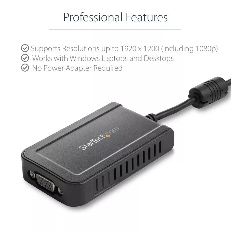Adapter StarTech.com USB 2.0 do VGA, konwerter monitora USB na VGA dla Windows, 1080p (bez wsparcia dla macOS/ChromeOS/Linux) - TAA
