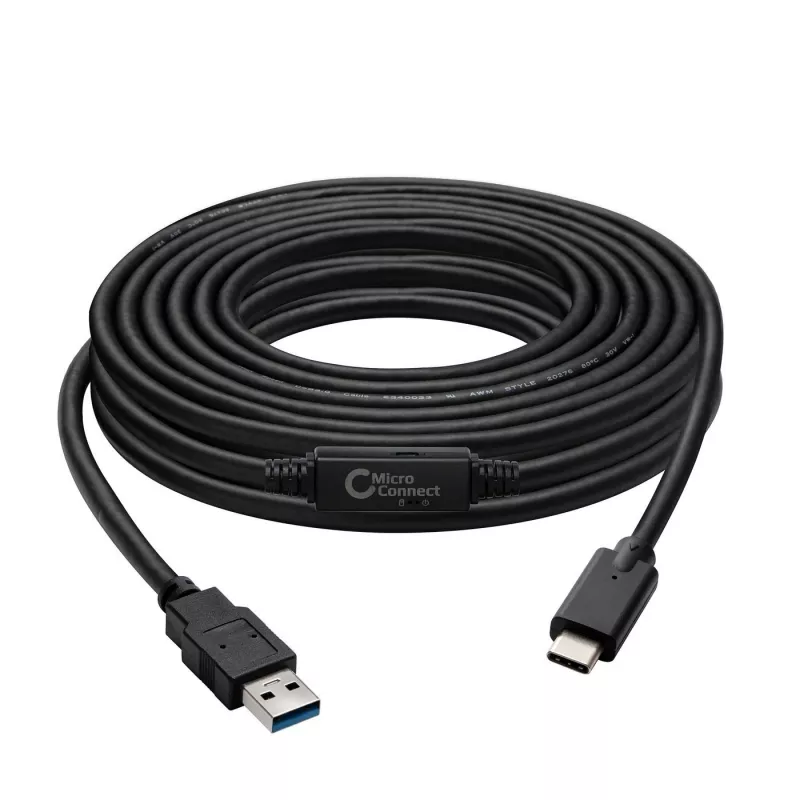 Kabel USB Microconnect USB3.1CA5AMP USB 3.2 Gen 1 (3.1 Gen 1) 5 m USB C USB A Czarny