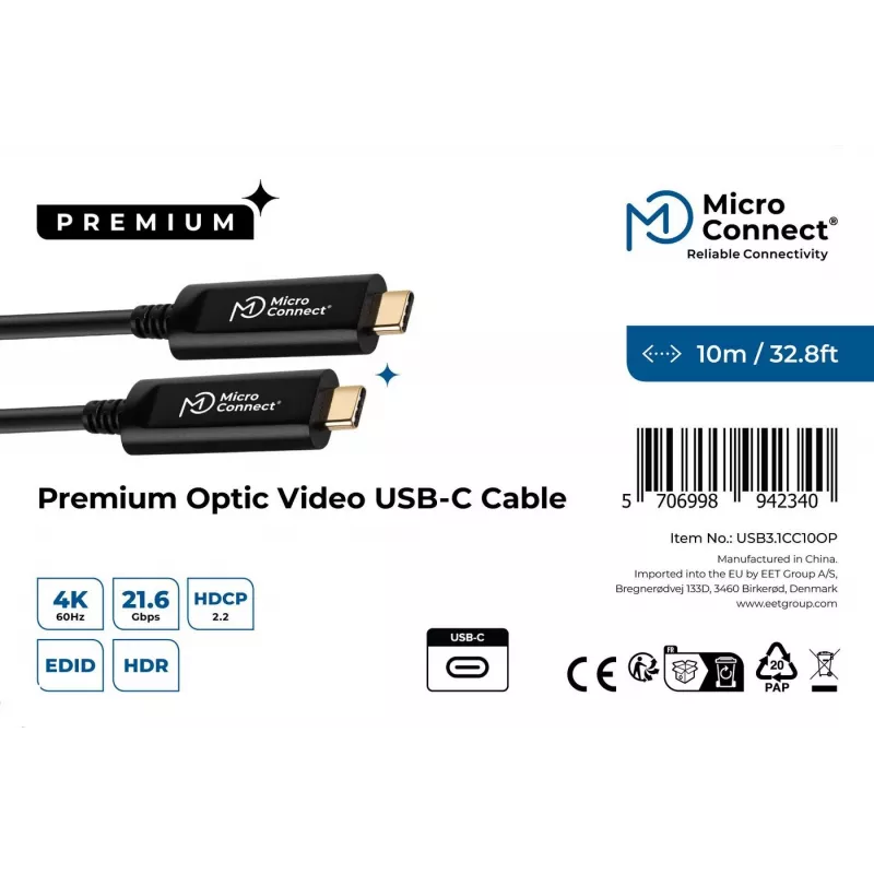 Kabel USB Microconnect USB3.1CC10OP USB 3.2 Gen 1 (3.1 Gen 1) 10 m USB-C Czarny