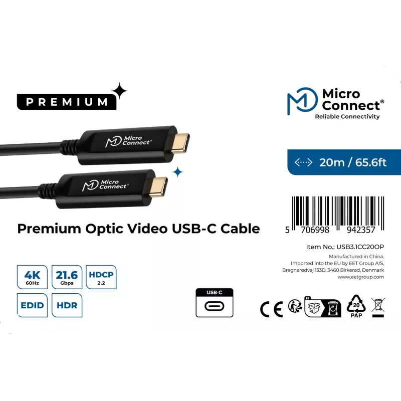 Microconnect USB3.1CC20OP kabel USB USB 3.2 Gen 2 (3.1 Gen 2) 20 m USB-C czarny