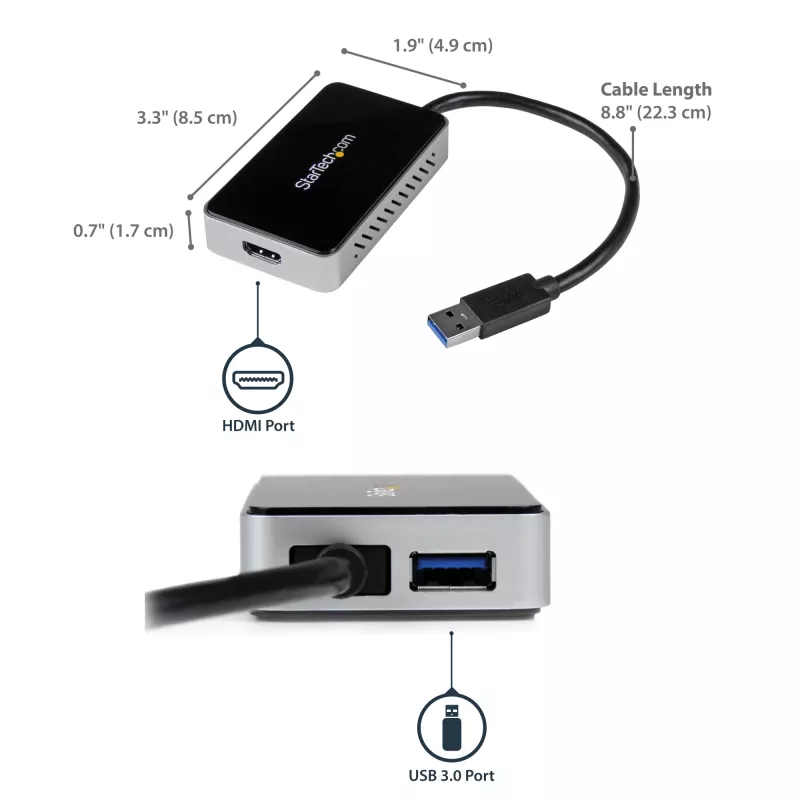 StarTech.com Adapter USB 3.0 na HDMI z 1x USB, konwerter monitora USB na HDMI dla Windows (brak wsparcia dla macOS/ChromeOS/Linux) - TAA