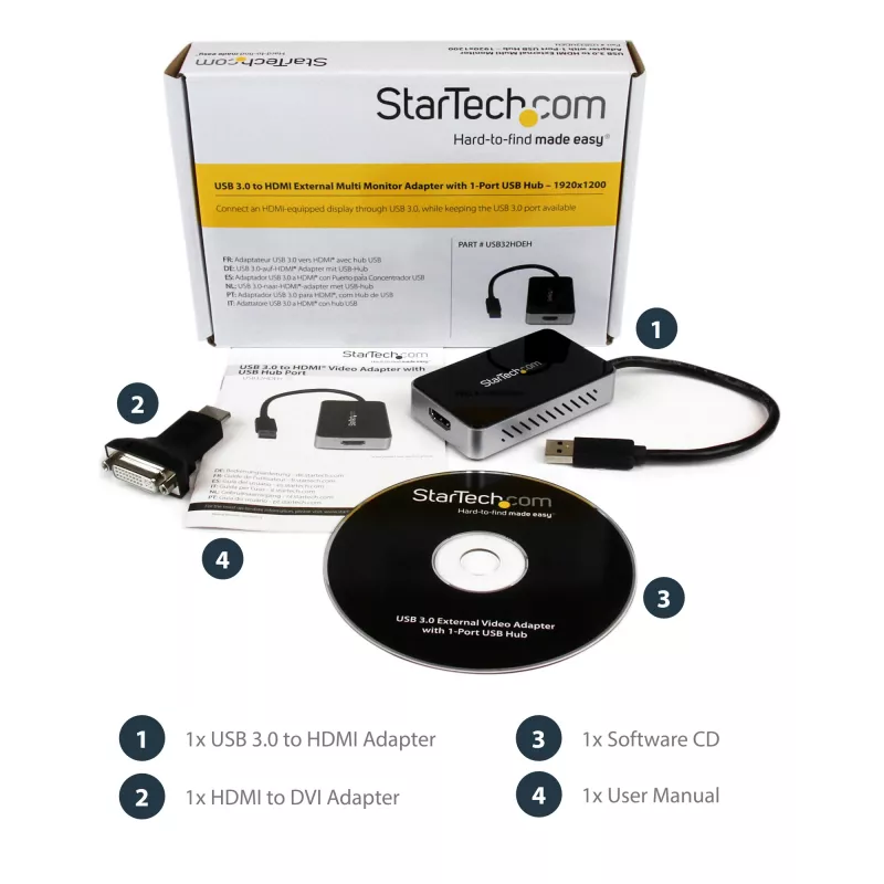 StarTech.com Adapter USB 3.0 na HDMI z 1x USB, konwerter monitora USB na HDMI dla Windows (brak wsparcia dla macOS/ChromeOS/Linux) - TAA