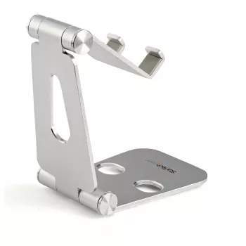 Podstawka StarTech.com pod telefon i tablet – Składany uniwersalny uchwyt do urządzeń mobilnych dla smartfonów i tabletów – Regulowana, ergonomiczna podstawka biurkowa pod telefon komórkowy z wieloma kątami nachylenia – Przenośna – Srebrna