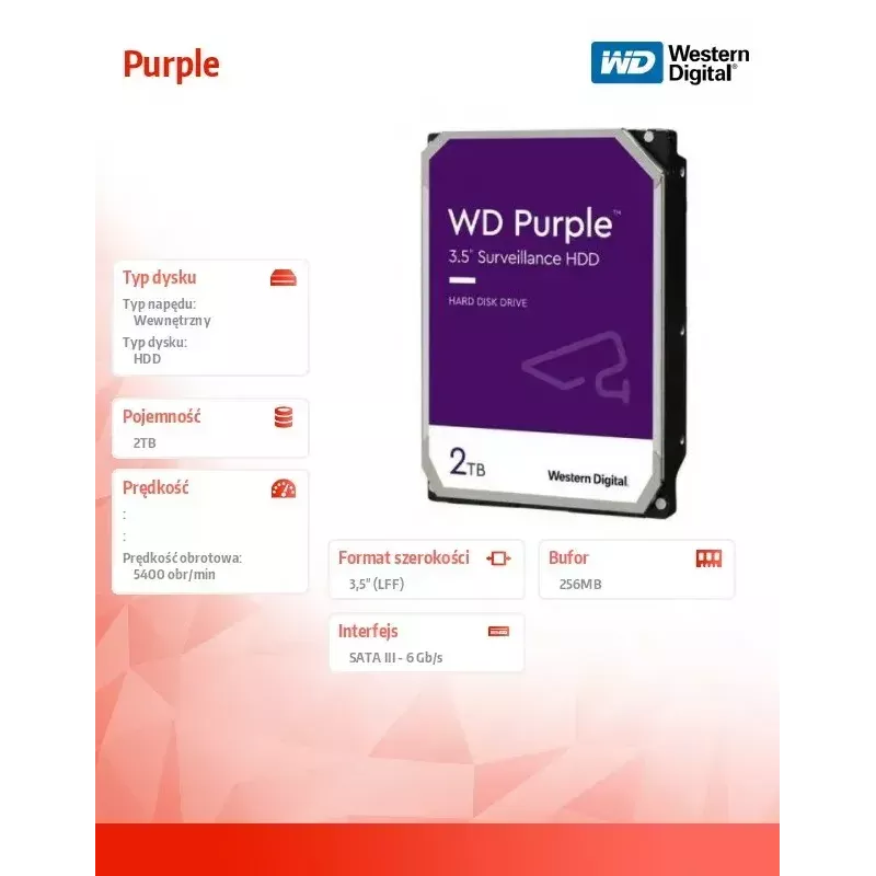 Western Digital WD22PURZ wewnętrzny dysk twardy 3.5 cala 2000 GB Serial ATA