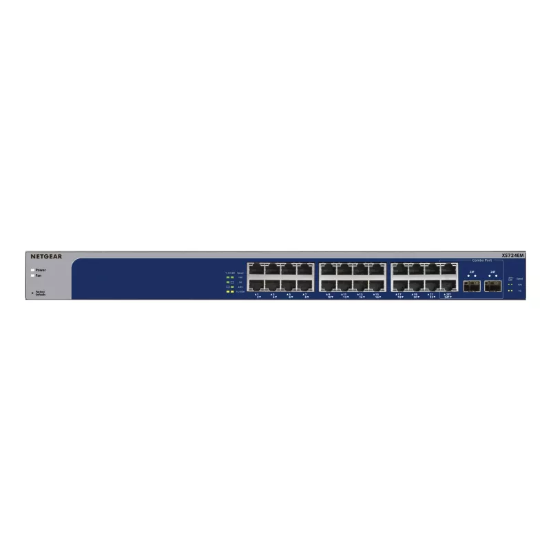 NETGEAR XS724EM Managed L2 10G Ethernet (100/1000/10000) 1U Niebieski, Szary
