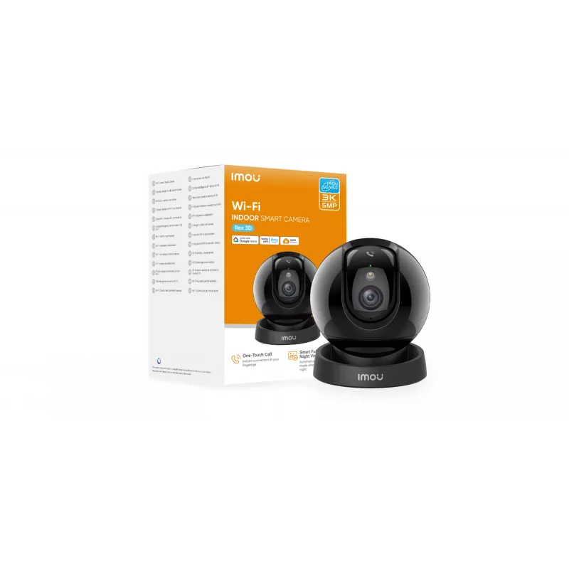 Imou Rex 3D 5MP-R1 H.265 Wi-Fi P&T Camera, kamera IP, Wewnętrzna, Przewodowa i bezprzewodowa, Amazon Alexa i Google Assistant, Sufit/Ściana/Biurko, Czarny