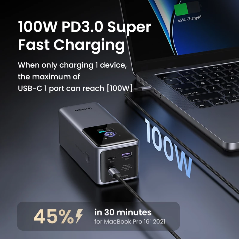 Ugreen 20000mAh 130W Szybkie Ładowanie Powerbank Litowy Szary