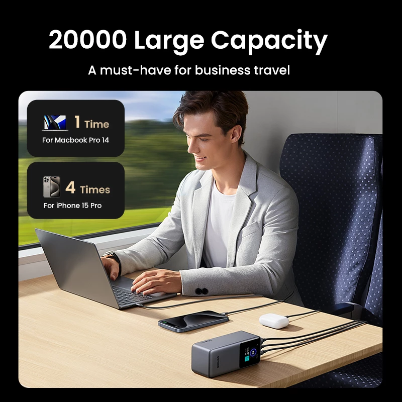 Ugreen 20000mAh 130W Szybkie Ładowanie Powerbank Litowy Szary