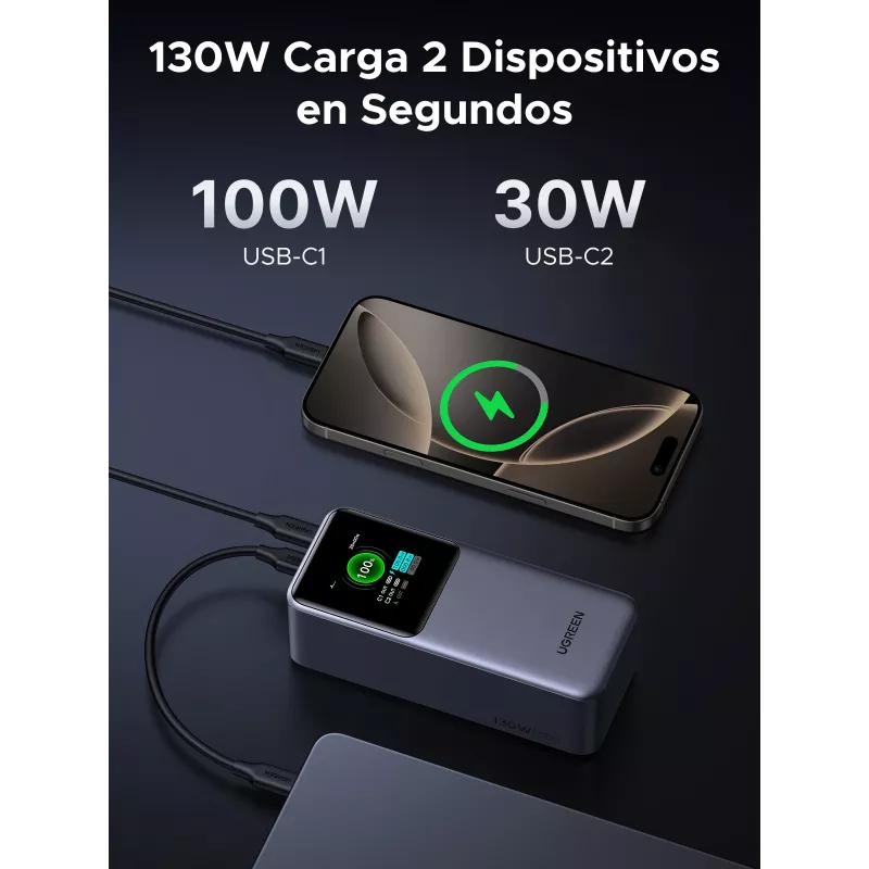 Ugreen 20000mAh 130W Szybkie Ładowanie Powerbank Litowy Szary