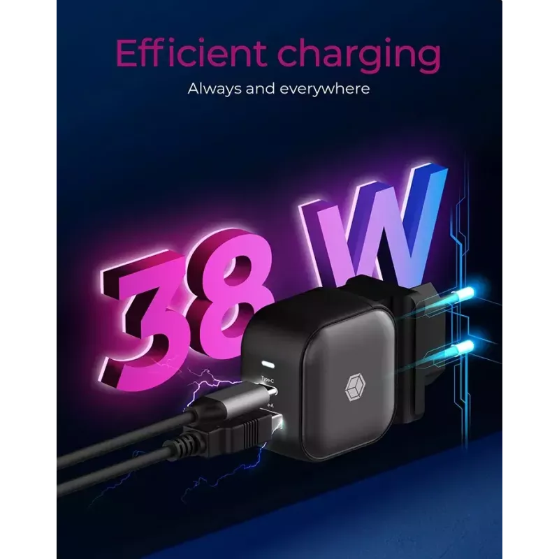 Ładowarka ścienna ICY BOX 2-portowa USB Power Delivery szybkie ładowanie czarna