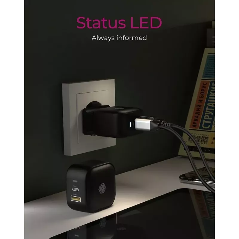 Ładowarka ścienna ICY BOX 2-portowa USB Power Delivery szybkie ładowanie czarna