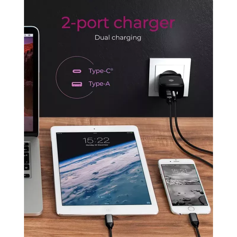 Ładowarka ścienna ICY BOX 2-portowa USB Power Delivery szybkie ładowanie czarna