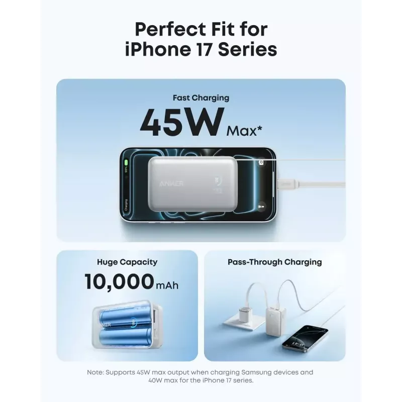 Powerbank Anker Nano 45W z wbudowanym wysuwanym kablem USB-C A1638H11 10000 mAh Czarny
