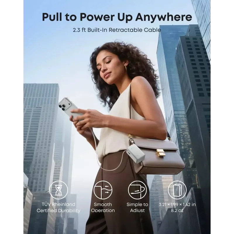Powerbank Anker Nano 45W z wbudowanym wysuwanym kablem USB-C A1638H11 10000 mAh Czarny