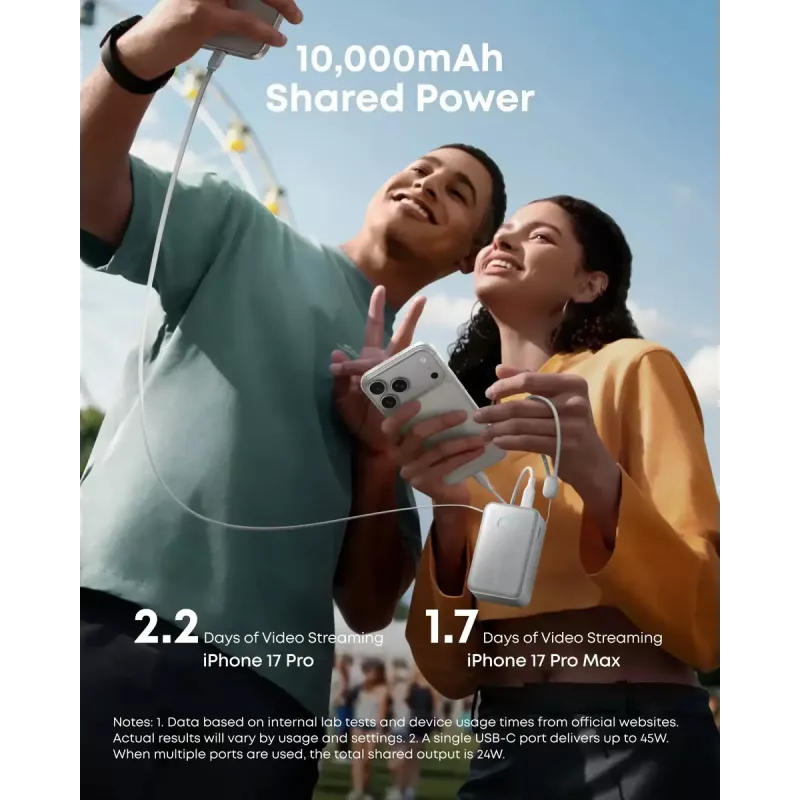 Powerbank Anker Nano 45W z wbudowanym wysuwanym kablem USB-C A1638H11 10000 mAh Czarny