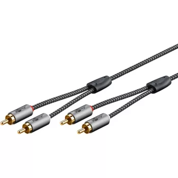 Kabel audio WENTRONIC Goobay 65293 — 2 m, 2×RCA męski na 2×RCA męski, miedź, pozłacane styki, ekranowanie magnetyczne, szary