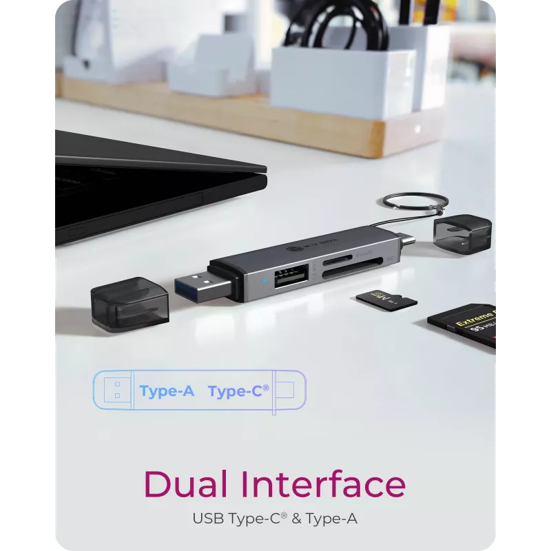 Czytnik kart icybox 61179 — USB 3.2 Gen1 3-w-1, złącza USB Type-C i Type-A