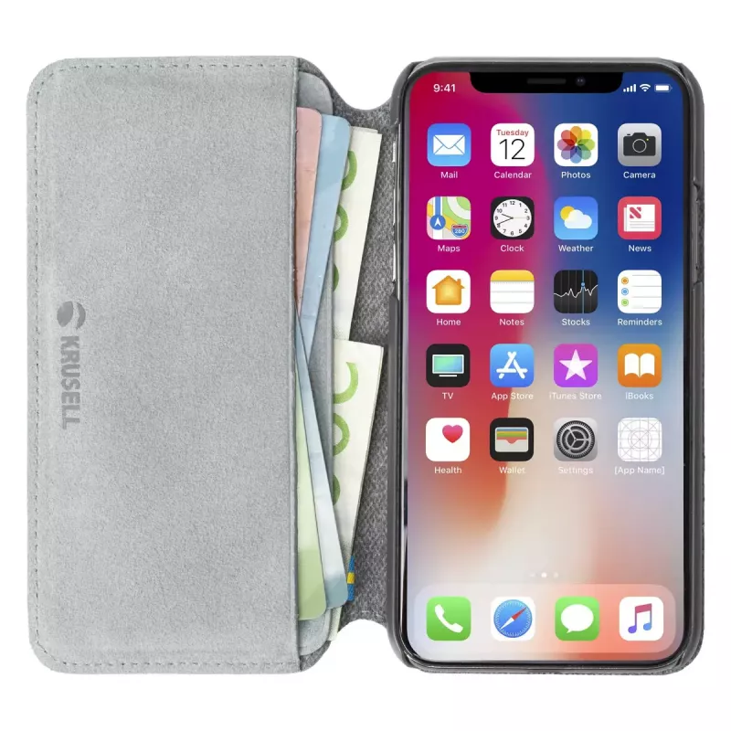 Etui z klapką Krusell Broby 4 Card SlimWallet do iPhone X/XS Szary
